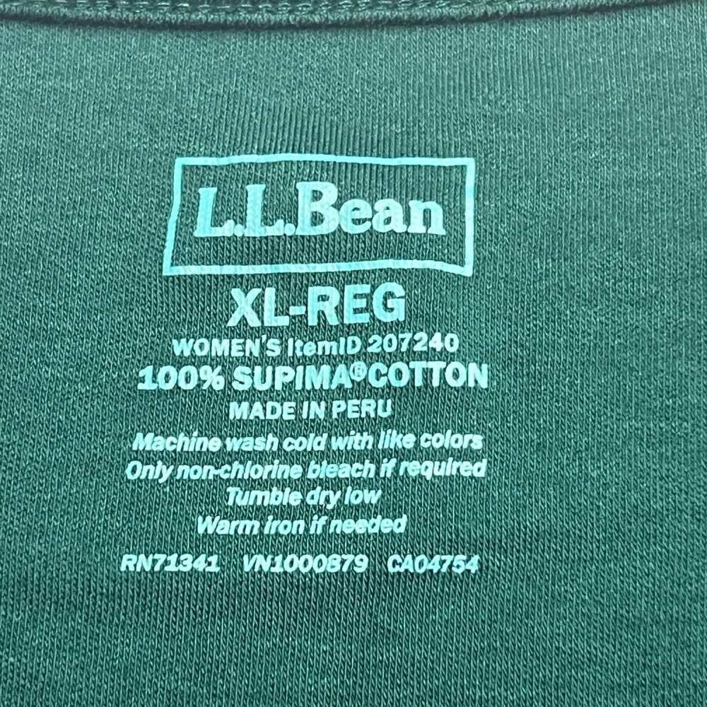 L.L.Bean Supima Cotton T-Shirt Womens XL Green Solid Long Sleeve Crewneck Top - Picture 2 of 7